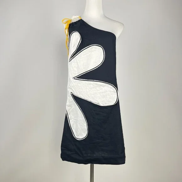 NWOT Farm Rio x Anthropologie One-Shoulder Linen Blend Flower Mini Dress XSP NWOT Farm Rio x Anthropologie One-Shoulder Linen Blend Flower Mini Dress XSP